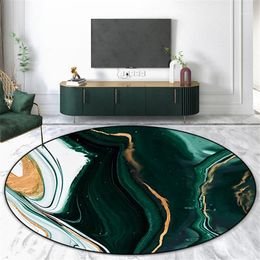 Carpets Abstract Green White Marble Round Carpet Living Room Simple Fashion Area Rug Bedroom Nordic Floor Mat Washable Anti-slip