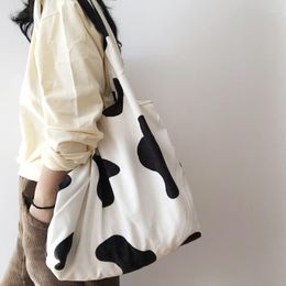 Evening Bags School Student Vest Women Fashion Black White Cow Print Corduroy Handbag Tote Shoulder Bag