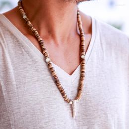 Chains Yumfeel Men's Beaded Necklace Coconut And Stone Beads Horn Pendant For Men