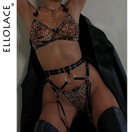 Other Panties Ellolace Erotic Leopard Lingerie Sexy Fancy Underwear Transparent Bra Porn Suits 5Piece Sensual Intimate Luxury Lace Brief Sets 230331