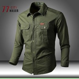 Men's Casual Shirts Military Tactical Men's Long Sleeve Cotton Casual Slim Fit Top Men's Outdoor Combat Training Sportswear Plus Size 6XL 230331