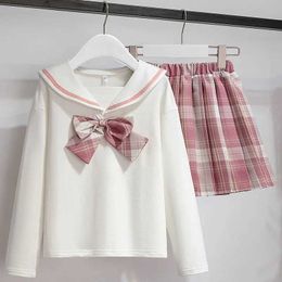 Girls Uniform Shirts Skirt Set Child College Spring Autumn School Show Clothes Set Kids Princess Sweat Costume