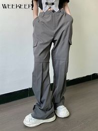 Women's Pants Capris Weeeep Pocket Cargo Pants High Waist Baggy Streetwear Casual Pants Aesthetic Y2k Basic Trousers Korea Fashion Harajuku Set 230331