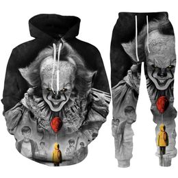 Men and Women 3D Printed Horror Movie Clown Casual Clothing Wolf Fashion Sweatshirt Hoodies and Trousers Exercise Suit 002