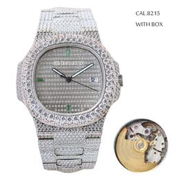 40MM Luxury Mens Watches Import Cal.8215 Mechanical Automatic Movement Full Diamond Watch Double Sapphire Glass Date Super Luminous 100M Waterproof Wristwatches