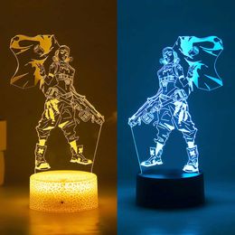 Night Lights New Valorant Raze 3D Led Night Light For Kid Anime Game Dual Colorful Sunset Lamp Children Bedroom Decor Illusion Birthday Gift P230331