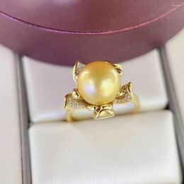 Cluster Rings Charming 10-11mm South Sea Round Gold Pearl Ring 925s