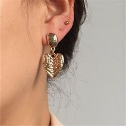 Dangle Earrings Vintage Women Drop Gold Colour Textured Heart And Round Disc Boho Wedding Accessories Cute Things