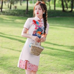 Ethnic Clothing Chinese Style Improvement Qipao Dress Women Fashion Print Elegant Cheongsam Vintage Sexy Split Short Party