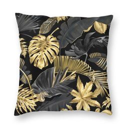 Pillow /Decorative Modern Black Gold Leaf Cover For Sofa Soft Vintage Luxury Art Case Bedroom Decoration/Decorative