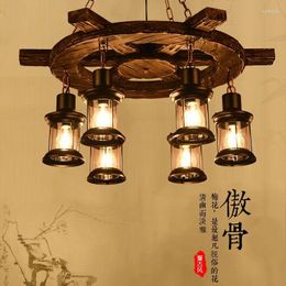 Pendant Lamps Vintage Industrial Wind Wood Chandeliers Bar Stands Personalized Networks Coffee Shops Wooden