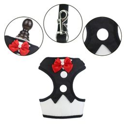 Cat Collars & Leads Elegant Bowtie Dog Harness Vest With Leash Set Cute Bow Knot Tuxedo Suit For Cats Puppy