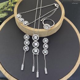 Necklace Earrings Set Lanyika Fashion Jewellery Delicate Circle Zircon Micro Inlay With Bracelet And Ring For Woman Banquet Gifts