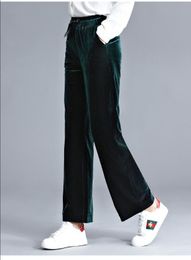 Women's Pants & Capris Spring Style Gold Velvet Wide Leg Female Long High Waist Micro La Slim Casual Trousers Elastic