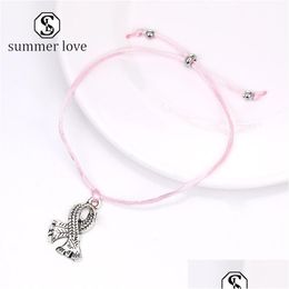 Chain Trendy Pink Ribbon Breast Cancer Bracelet Pendant Make A Wish Card By Hand Friendship Jewelry For Womeny Drop Delivery Dhgarden Dhlrc