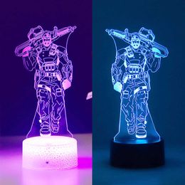 Night Lights Valorant Brimstone 3D Led Night Light For Kid Anime Game Dual Colourful Sunset Lamp Children Bedroom Decor Illusion Birthday Gift P230331