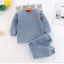 Pyjamas Autumn Children's Winter Sleepwear Plus Velvet Thickened Family Coat Set Warm Casual Family Boys' Clothing Cute Girls' Clothing 230331