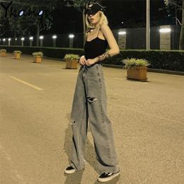 Women's Jeans vintage High Waist Ripped tassel full length Mom Jean Plus Size Harajuku Wide Leg Clothes trousers Streetwear Denim Pants 230330