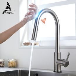 Kitchen Faucets Brush Nickel Touch Kitchen Faucets Crane For Sensor Kitchen Water Tap Sink Mixer Rotate Touch Faucet Sensor Water Mixer KH1005 230331