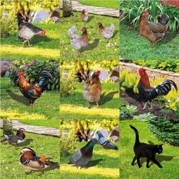 Garden Decorations Acrylic Realistic Double-Sided Printing Sculptures Chicken Rooster Statues Yard Art Decor Ornaments