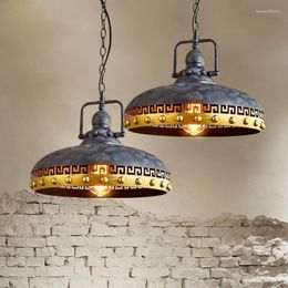 Pendant Lamps Vintage Industrial Wind Retro Iron Painted Round Chain Light With E27 Edison Bulb For Bar Cafe Dining Room Hanging