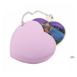 Party Favor Newsublimation Blank Cosmetics Mirror With Leather Holder Portable Thermal Transfer Mini Square Lover Heart Shape Girl M Dhac4