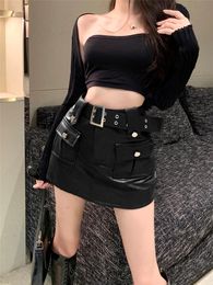 Women's with belt high waist sexy hot girls bodycon tunic PU leather short skirts SML