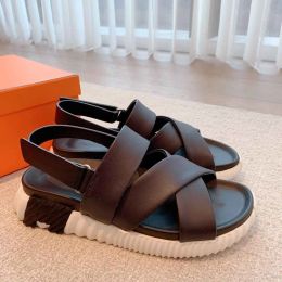 Men summer sandal black white genuine design Electric sandals strap flats Comfortable soft leather sandalies light sole 35-44