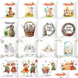 Pillow Case Easter Bunny Pillowcase Cartoon Rabbit Ers 45X45Cm Square Throw Home Car Office Drop Delivery Garden Textiles Bedding Sup Dhbqo