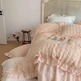 Bedding Sets INS Korean Style Princess Seersucker All Cotton Washed Four-Piece Floral Duvet Cover