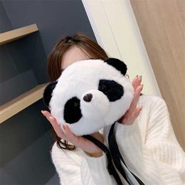 Panda Winter Mobile Plush Women Crossbody Bag Female Cute Warm Fluffy Messenger Cartoon Phone 3d Pouch Ladies Travel Purses