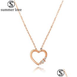 Pendant Necklaces Fashion Rhinestone Heart Necklace Rose Gold Layered Love For Women Girls Jewelry As Valentines Day Giftz D Dhgarden Dhrxg