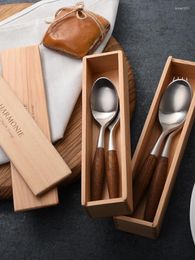 Dinnerware Sets Wooden Handle Knife Fork Portable Chopsticks Spoon Set Tableware Two Pieces Of Children's Stainless Steel