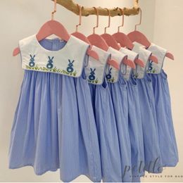 Girl Dresses Kids Girls Spanish Smocking Sweet Cute Sailor Collar Vintage Plaid French Sleeveless Princess Dress
