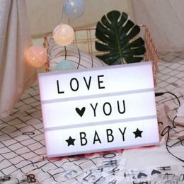 Night Lights A4 Size USB AA Battery LED Combination Night light Box DIY Letters Symbol Cards Decoration Lamp Message Board Lightbox P230331