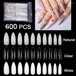 False Nails 600Pcs Long Stiletto Oval Nail Art Tips Transparent/Nature Full Cover Manicure Almond Artificial Fake Salon Too