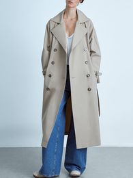 Women's Trench Coats autumn style allmatch lapel long sleeves with the same fabric belt double breasted ladies fashion windbreaker jacket 230331