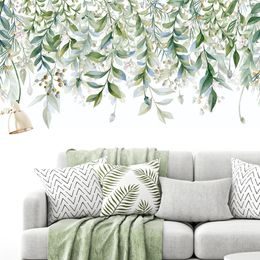 Wall Stickers Watercolour Green Plant Vine Wall Decal Green Leaf Wall Decal For Living Room Bedroom Decoration Removable Decal 230331