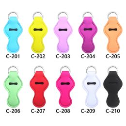 Candy Colour Neoprene Lipstick Holder Keychain Pendant Party Favour Outdoor Travel Portable Chapstick Cover Key Chain Lipstick Sleeve Keyring