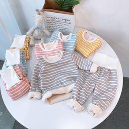 Pajamas Children's Pajama Set Baby Boys Girls' Clothing Sweatshirt Waist Pants Set Toddler Warm Autumn Winter Set Children's Set 230331