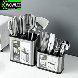 Storage Holders Racks Kitchen Cutlery Organizer Knife Stand Plastic Drain Holder Spoon Fork Chopstick Kitchenware Cooking Tool Tray Shelf Box 230331