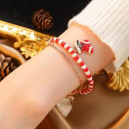 Charm Bracelets KINFOLK Cute Christmas Stocking For Women Girls Kids Red Beads Snowman Santa Claus Chain Bangles Jewelry Party