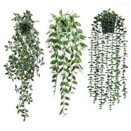 Decorative Flowers Real Touch Wall Hanging Home Decor With Pot Fake Foliage Garland Plants Artificial Ivy Leaves Eucalyptus Vine