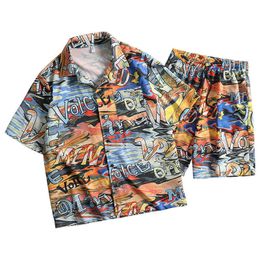 Men's Tracksuits Summer Set Men Shorts Set Floral Print Hawaiian Shirt / Shorts Beach Wear Holiday Clothes Vocation Outfit Male 2 Piece Set M-3XL W0322