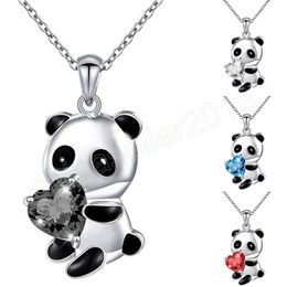 Fashion Cute Panda Pendant Necklace For Women Sweet Heart Shape Crystal Dangle Chain Necklace Charm Jewellery Girls Gifts