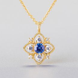 Pendant Necklaces High-end Inlaid Zircon Round Sapphire Colour Jewellery Female Clavicle Chain Necklace Wholesale