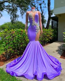 Party Dresses Purple Halter Prom For Wedding Evening Silver Beaded Appliques Mermaid Formal Dress Gowns Elegant Vestidos