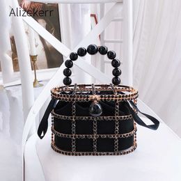 Evening bag Diamonds Basket Clutch Bags Women Hollow Out Beads Alloy Metallic