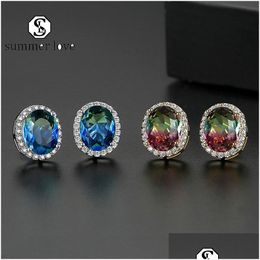 Stud Rainbow Cubic Zircon Earring Round 18K Gold Sier Earrings Fashion Simple Bridesmaid Jewellery Gift For Ladyy Drop Dhgarden Dhpxe