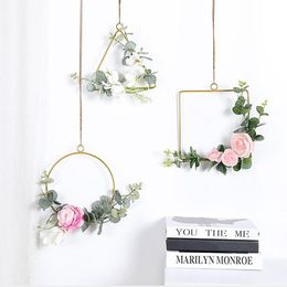 Vases Flower Wreath Metal Ring Triangle Square Party DIY Decor Hoop Hanging Ornament